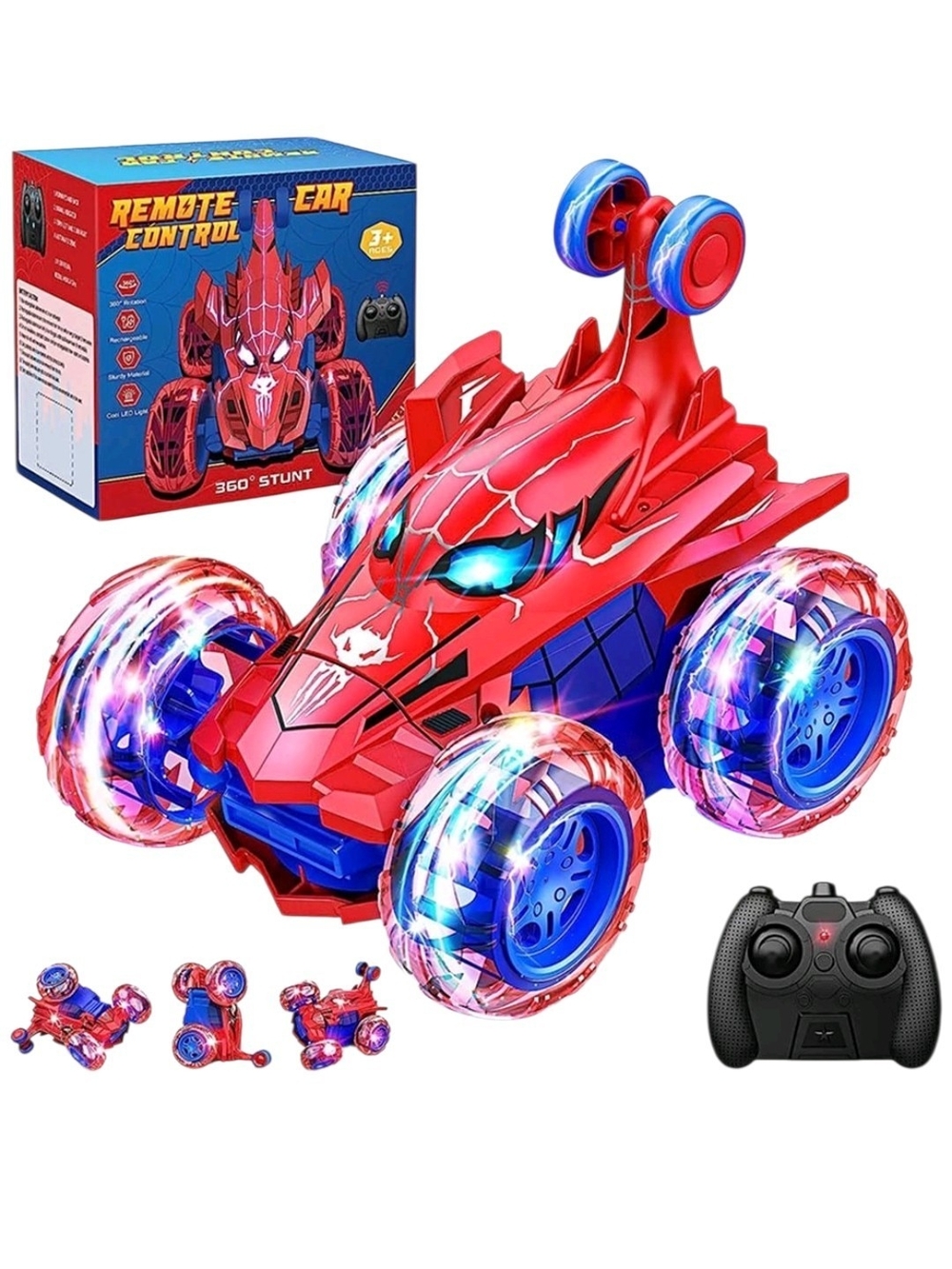 Red Remote Control Stunt Car for Kids - Light-Up 360° Flip Toy